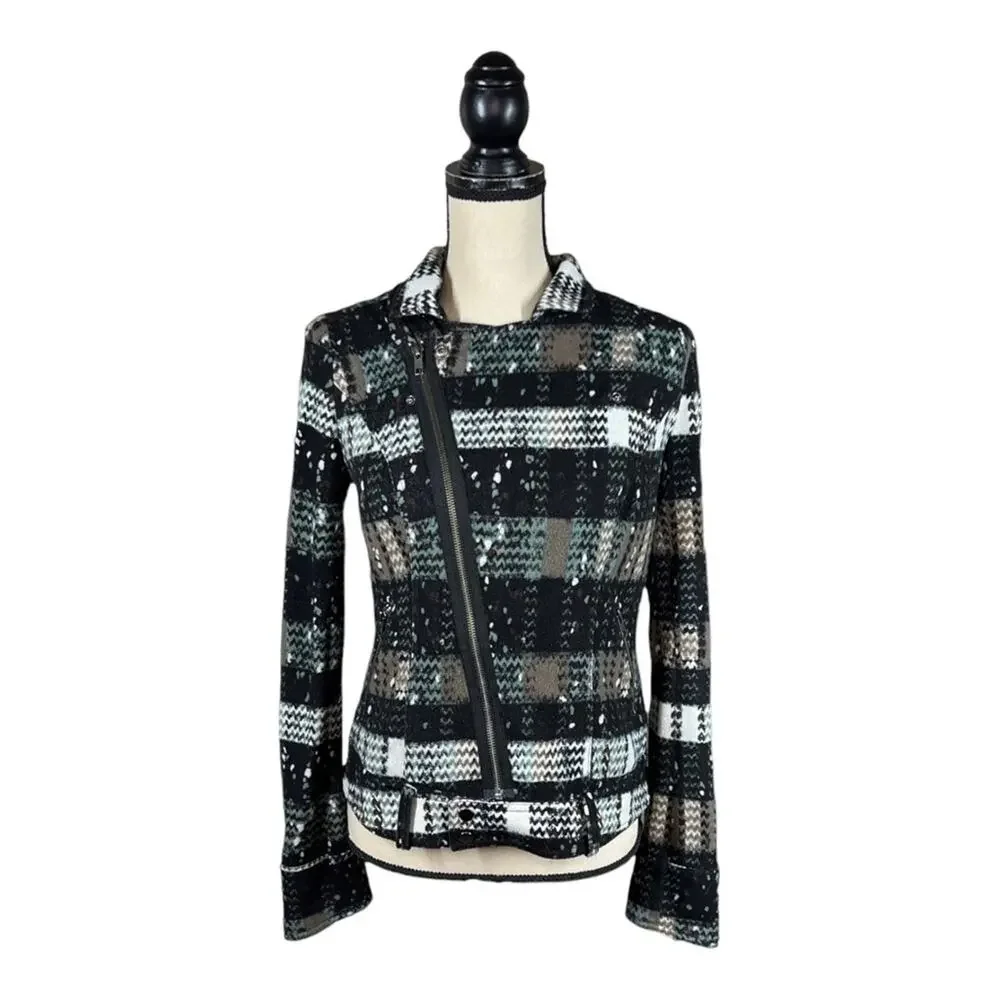Free People Vintage Printed Moto Zip Jacket